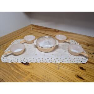 Fire King Peach Luster 6 Pc Ovenware Bowls And Serving Dish With Lid